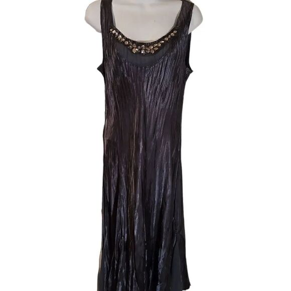 S.L. Fashions Dresses & Skirts - S.L. Fashions black Charmeuse sleeveless crinkle embellished dress size L